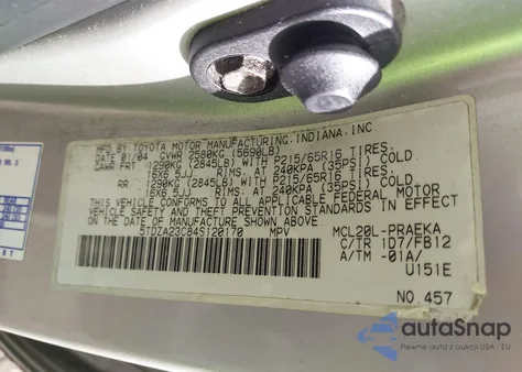 2004 Toyota Sienna Le from USA, damaged, VIN 5TDZA23C84S120170